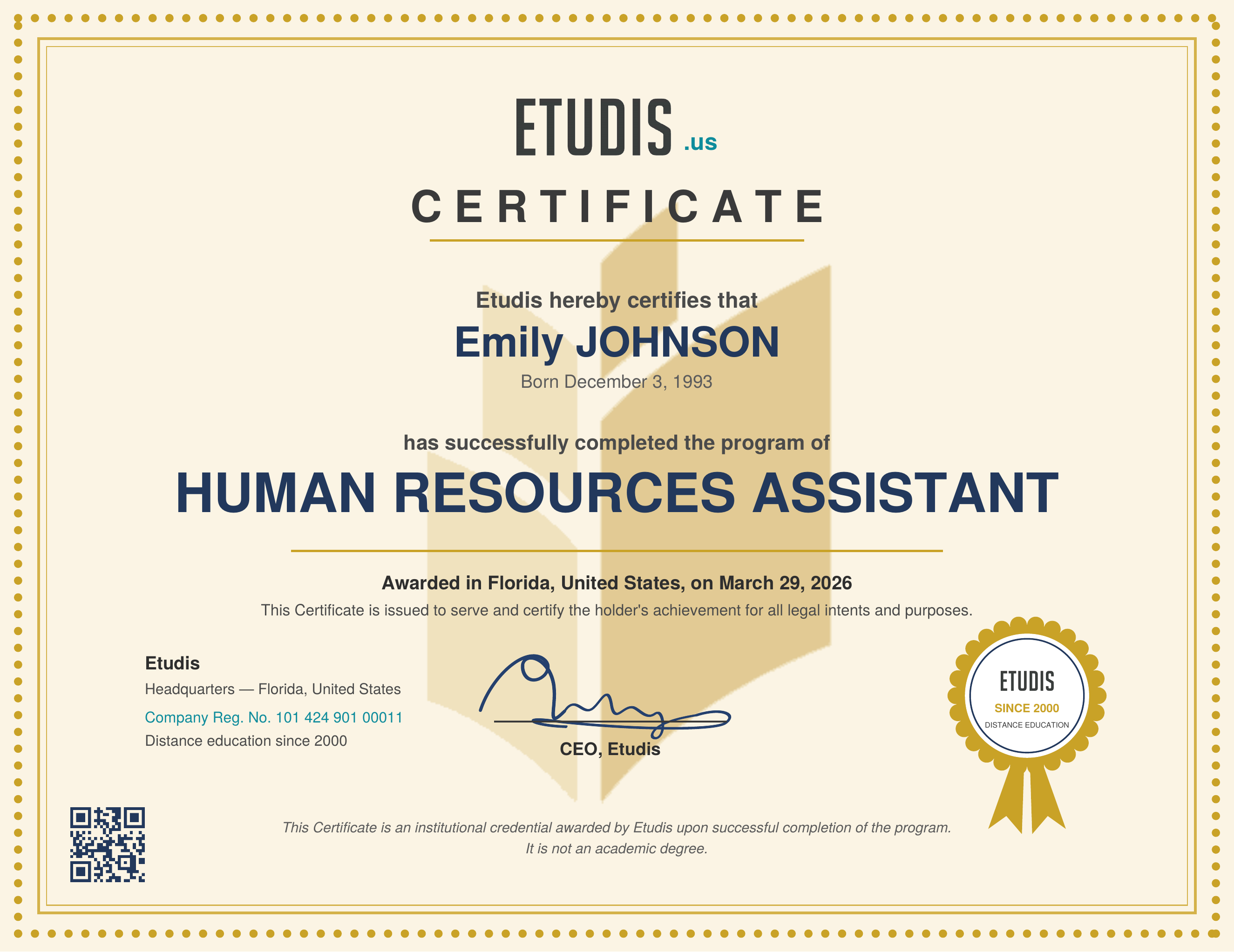 Etudis Certificate of Completion